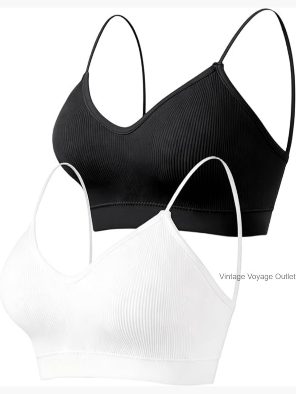 2 Pack V-Neck Padded Seamless Bralette, Wireless Sleeping Sports Bra, Low